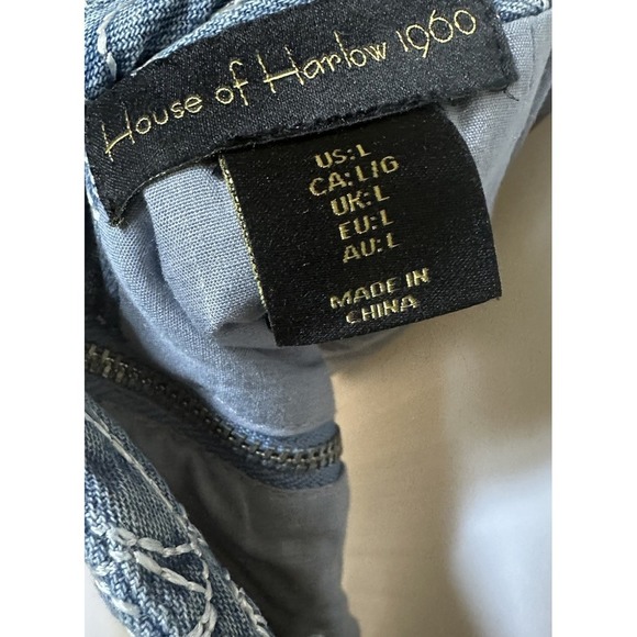 House of Harlow 1960 Blue Floral Embroidered Denim Crop Top Large Square Neck - Picture 11 of 12